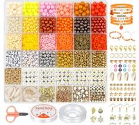 MAISKIEN 2500+ Pcs Clay Beads Bracelet Making Kit - 24 Colors Beads with Gold Letter Beads, Shell Pendants & Jewelry Findings, DIY Jewelry Set for Teen Girls Adults (Yellow)