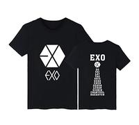 Maisley Kpop EXO Cotton T-Shirts Unisex Korean Kai Chen Sehun Suho Baekhyun Chanyeol Xiumin D.O T-Shirt Short Sleeve Black