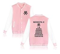Maisley Monsta X Kpop Jacket Baseball Sweatshirt Monsta X Pullover Hip Hop Fans Casual Coats Long Sleeve Sweat Fashion Tops for Men Women Pink
