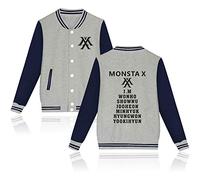 Maisley Monsta X Kpop Jacket Baseball Sweatshirt Monsta X Pullover Hip Hop Fans Casual Coats Long Sleeve Sweat Fashion Tops for Men Women Gray