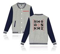 Maisley MONSTA X Kpop Jacket Baseball Sweatshirt MONSTA X Pullover Korean Group Member Fans Casual Coats Long Sleeve Sweat Fashion Tops for Men Women Gray