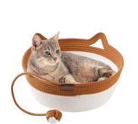Maisly Handwoven Cotton Rope Cat Bed, Breathable & Scratch-Resistant Foldable Cat Nest, All-Season Pet Basket with a Playing Ball for Cats & Small Dogs Up to 22lbs