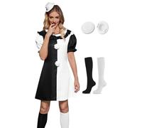 Maisolly Halloween Women's Cosplay Short Sleeve Party Scary Movie Costume Dress, Black White, Small