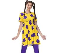Maisolly Halloween Women's Susei Carmichael Costume Bluish Purple Star Short Sleeve Yellow Mini Dress with Leggings L