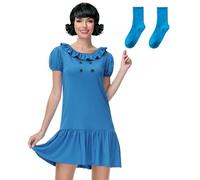 Maisolly Women's Halloween Costume Adult Puff Sleeve Mini Dress, Blue With Stocks, Small