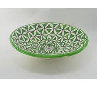 MAISON ANDALUZ Large Art Deco Hand Painted Grey and White Triangle Moroccan Ceramic Plate Platter Fruit Dish - White Clay - Large Ø40 H10 cm