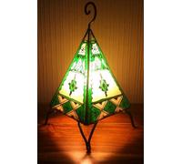 MAISON ANDALUZ Painted Moroccan Henna Table & Bedside Lamps - Pyramid 38CM - Green & Cream -