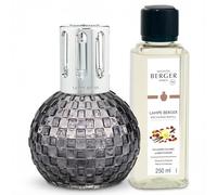 MAISON BERGER - Disco Lamp Gift Set - Checkerboard Round Catalytic Home Fragrance Diffuser with 250 mL / 8.45 fl oz Refill - Odor Neutralizing Lamp - Made in France (Grey - Amber Powder)