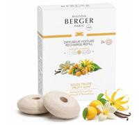 MAISON BERGER - Fruity Sun Car Diffuser Refill, Set of 2 Ceramic Refills, Passive Diffusion 4 Weeks, Solar Notes Mirabelle Peach Pineapple, Made in France