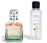 MAISON BERGER - Ice Cube Lampe Berger Gift Set - 2-in-1 Odor-Neutralizing and Fragrance Catalytic Lamp with 250 mL / 8.45 fl oz Refill - Home Fragrance Diffuser (Peach-Green - Zest of Verbena)