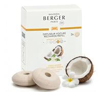 Maison Berger Luxury Car Diffuser Refill Set Coconut Monoï - Pack of 2 Ceramic Refills, 4-6 Week Passive Diffusion, Made in France
