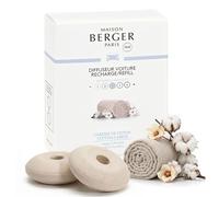 Maison Berger Luxury Car Diffuser Refill Set Cotton Caress - Pack of 2 Ceramic Refills, 4-6 Week Passive Diffusion, Made in France
