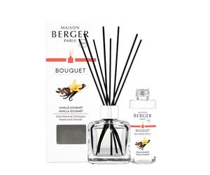 Maison Berger Vanilla Gourmet Clear Glass Reed Diffuser Scented Bouquet - 6 Black Reed Sticks with 100 mL Fragrance Refill - Made in France