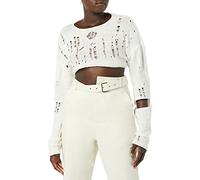 maison blanche All Gender Knitted Distressed Cropped Sweater, Coconut Milk, 4
