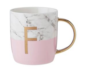 Maison by Premier Frosted Deco Marble Effect and Pink Monogram Mug, F