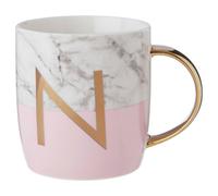 Maison by Premier Frosted Deco Marble Effect and Pink Monogram Mug, N