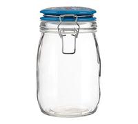 Orsina Pretty Things Glass Jar 1000Ml, Clear Glass Storage Jar With Blue Ceramic Clip Top Lid