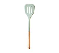 Premier Housewares Sage Green Silicone Head Slotted Turner with Round Wood Handle | Gentle Non-Stick Flipper for Eggs | Tapered Edge Spatula for Fish | with Hanging Hole