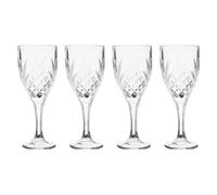 Maison by Premier Set of 4 Crystal Wine Goblets, Patterned Wine Glasses, Clear Drinking Glasses, Embossed Stem Glassware