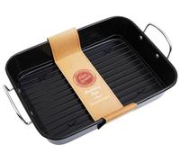 Small Rectangular Roasting Pan with Wire Rack, Non Stick Roast Baking Pan, Durable Metal Roasting Pan Interiors by Premier Black One Size