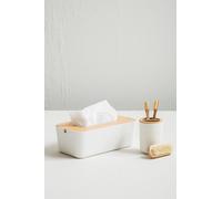 Maison by Premier White Ceramic Toothbrush Holder, Bamboo Accent Cylindrical Holder For Storage, Porcelain Toothbrush Stand