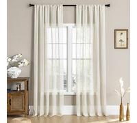 Maison Colette Linen Sheer Curtain 108 inches Length,Extra Long Rod Pocket Vintage Privacy Light Filtering Window Treamtment for Bedroom/Living Room, 2 Panels,52" Width,Natural