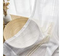 Maison Colette Linen Sheer Curtains 108 Inches Length for Living Room/Bedroom,Extra Long Semi Sheer Privacy Panels Dining Patio Door Large Window Decor,2 Panels,52" Width,White