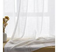 Maison Colette Linen Sheer Curtains 63 Inches Length for Living Room,Rod Pocket Privacy Translucent Semi Voile Short Window Drapes for Kids Room,2 Panels 52" Width,White
