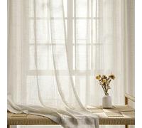Maison Colette Natural Linen Sheer Curtain 95 inches Length, Rod Pocket Hollow Stripe Transparent Voile Window Drapes for Bedroom/Living Room, 2 Panels,52" Width