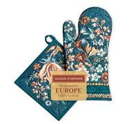 Maison d' Hermine 100% Cotton Oven Mitt & Pot Holder Set (19 x 33 cm & 20 x 20 cm) Heat Resistant BBQ Cooking Gloves with Loop for Handling Hot Pans Valentines Gifts for Him (Luxury Loft - Dark Teal)