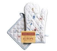Maison d' Hermine Oven Mitt (19cm x 33cm) and Pot Holder (20cmx20cm) 100% Cotton Heat Resistant Set, Cooking, Baking, Grilling & Microwave, Ice Florals - Thanksgiving/Christmas