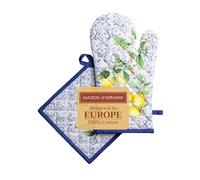 Maison d' Hermine 100% Cotton Oven Mitt & Pot Holder Set (19 x 33 cm & 20 x 20 cm) Heat Resistant BBQ Cooking Gloves with Loop for Spring/Summer Decorations Baking Handling Hot Pans (Citrus)