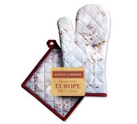 Maison d' Hermine 100% Cotton Oven Mitt & Pot Holder Set (19 x 33 cm & 20 x 20 cm) Heat Resistant BBQ Cooking Gloves with Loop for Christmas Decorations Baking Handling Hot Pans (Fairy Tale Forest)