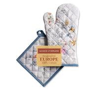 Maison d' Hermine 100% Cotton Oven Mitt & Pot Holder Set (19 x 33 cm & 20 x 20 cm) Heat Resistant BBQ Cooking Gloves with Loop for Christmas Decorations Baking Handling Hot Pans (Equinoxe - Grey)