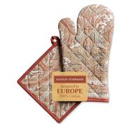 Maison d' Hermine 100% Cotton Oven Mitt & Pot Holder Set (19 x 33 cm & 20 x 20cm) Heat Resistant BBQ Cooking Gloves with Loop, Baking, Grilling, Handling Hot Pans (Kashmir Paisley)