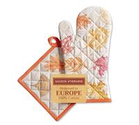 Maison d' Hermine 100% Cotton Oven Mitt & Pot Holder Set (19 x 33 cm & 20 x 20cm) Heat Resistant BBQ Cooking Gloves with Loop, Baking, Grilling, Handling Hot Pans (Colors Of Autumn)