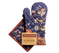 Maison d' Hermine 100% Cotton Oven Mitt & Pot Holder Set (19 x 33 cm & 20 x 20cm) Heat Resistant BBQ Cooking Gloves with Loop, Baking, Grilling, Handling Hot Pans (Kelim - Infinity)