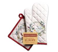 Maison d' Hermine 100% Cotton Oven Mitt & Pot Holder Set (19 x 33 cm & 20 x 20cm) Heat Resistant BBQ Cooking Gloves with Loop, Baking, Grilling, Handling Hot Pans (Holly Time)