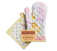 Maison d' Hermine Oven Mitt (19cm x 33cm) and Pot Holder (20cm x 20cm) 100% Cotton Kitchen Oven Mitt + Pot Holder, Banquet, BBQ, Microwave Barbeque, Easter Zest - Spring/Summer