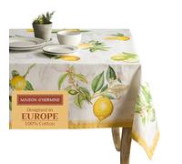 Maison d' Hermine 100% Cotton Tablecloth, Washable, Square, 140 x 180 cm, for Meals, Buffet and Camping, Limoncello, Spring/Summer