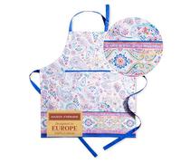 Maison d' Hermine Apron for women with Pocket 100% Cotton 85 cm x 70 cm 1 Piece Adjustable Neck Strap & long ties Apron Men, Chef, Wedding, Cooking, Gardening, Server Spring/Summer (Indian Floral)