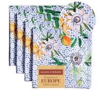 Maison d' Hermine Cloth Napkins Set of 4 100% Cotton Everyday Reusable Square Napkins Cloth Washable, Dinner, Party, Wedding, Restaurant, Spring/Summer (Passiflora, 45 CM x 45 CM)