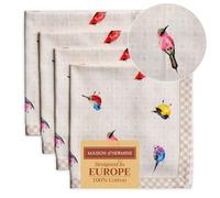 Maison d' Hermine Cloth Napkins Set of 4 100% Cotton Everyday Reusable Square Napkins Cloth Washable, Dinner, Party, Wedding, Restaurant, Spring/Summer (Birdies On Wire, 45 CM x 45 CM)