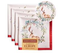 Maison d' Hermine Cloth Napkins Set of 4 100% Cotton Everyday Reusable Square Napkins Cloth Washable, Dinner, Party, Wedding, Restaurant (Holly Time, 45 CM x 45 CM)