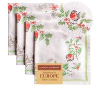 Maison d' Hermine Cloth Napkins Set of 4 100% Cotton Everyday Reusable Square Napkins Cloth Washable, Dinner, Party, Wedding, Restaurant (Christmas Dew, 45 CM x 45 CM)