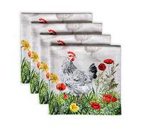 Maison d' Hermine Cloth Napkins Set of 4 100% Cotton Everyday Reusable Square Napkins Cloth Washable, Dinner, Party, Wedding, Restaurant, Spring/Summer (Basse Cour, 45 CM x 45 CM)