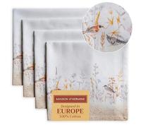 Maison d' Hermine Cloth Napkins Set of 4 100% Cotton Everyday Reusable Square Napkins Cloth Washable, Dinner, Party, Wedding, Restaurant, Spring/Summer (Meadow Florals - Beige, 45 CM x 45 CM)