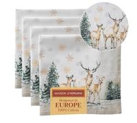 Maison d' Hermine Cloth Napkins Set of 4 100% Cotton Everyday Reusable Square Napkins Cloth Washable, Dinner, Party, Wedding, Restaurant (Deer In The Woods, 45 CM x 45 CM)