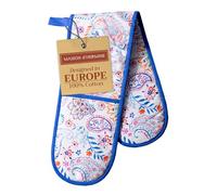 Maison d' Hermine Double Oven Mitts 100% Cotton 18cm x 89cm Easter Double Oven Mitt BBQ Cooking Gloves with Loop for Baking, Grilling, Home, Handling Hot Pans, Indian Floral - Spring/Summer