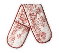 Maison d' Hermine Holy Jouy-Red 100% Cotton Double Oven Mitt BBQ Cooking Gloves Baking Grilling Microwave Barbecue Handling Hots & Pans Thanksgiving/Christmas (18cm x 89cm)